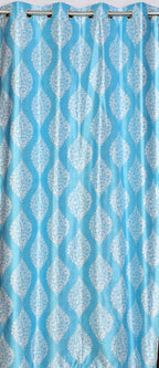Aqua Surbhi Dmass print curtains from The Digital Kart showcasing vibrant digital floral design in fabric.