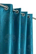 Aqua tree punch curtains by The Digital Kart featuring vibrant aqua fabric with a tree punch pattern, perfect for window decor.