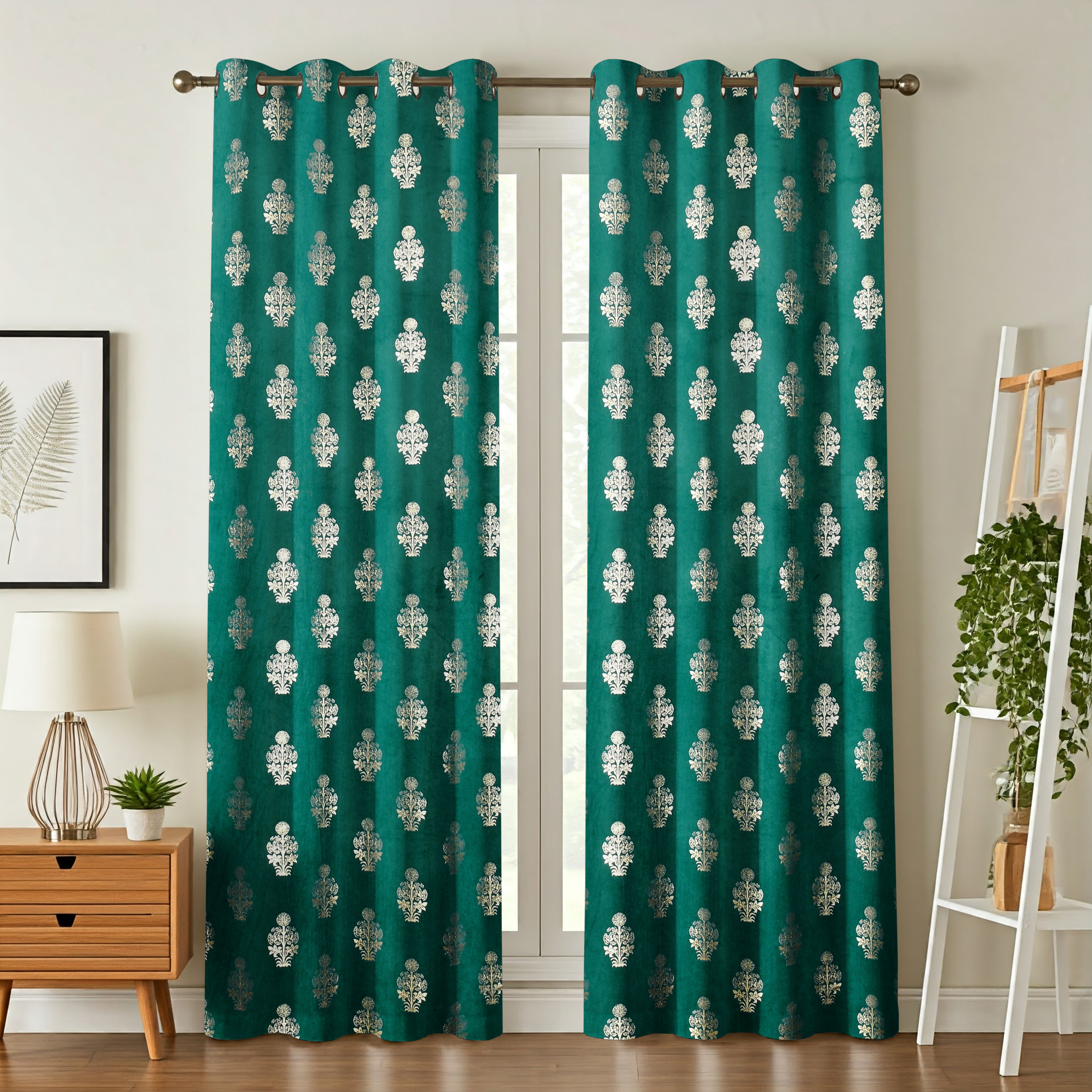 Velvet Foil Curtains Matka Print