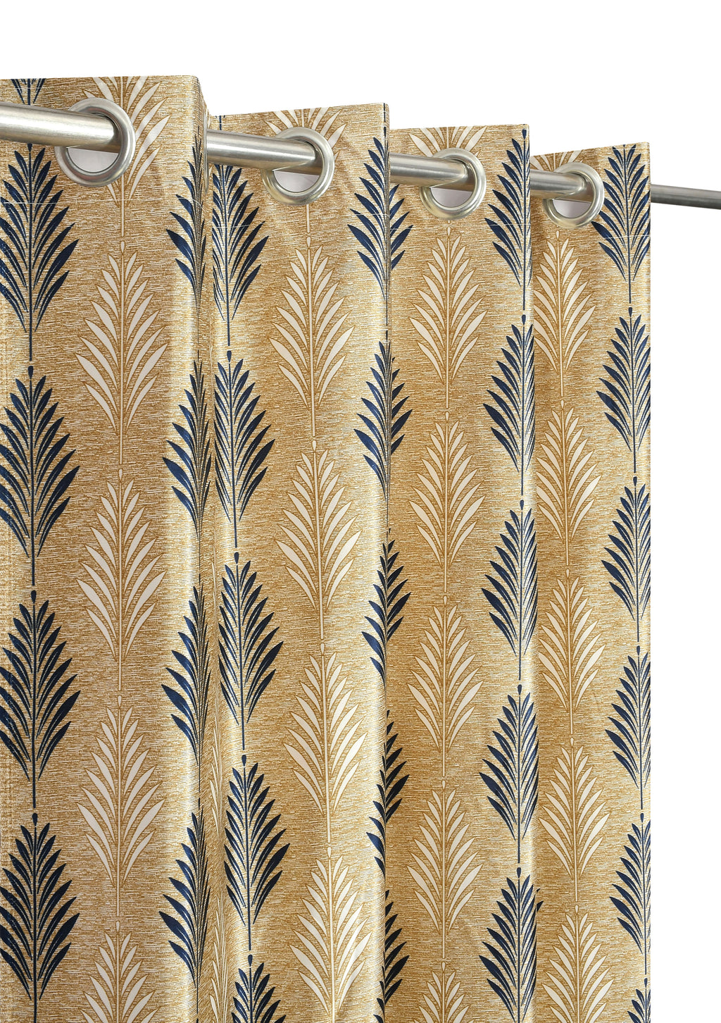 Blue Surbhi Christmas tree print curtains by The Digital Kart featuring festive holiday tree designs for holiday decor.