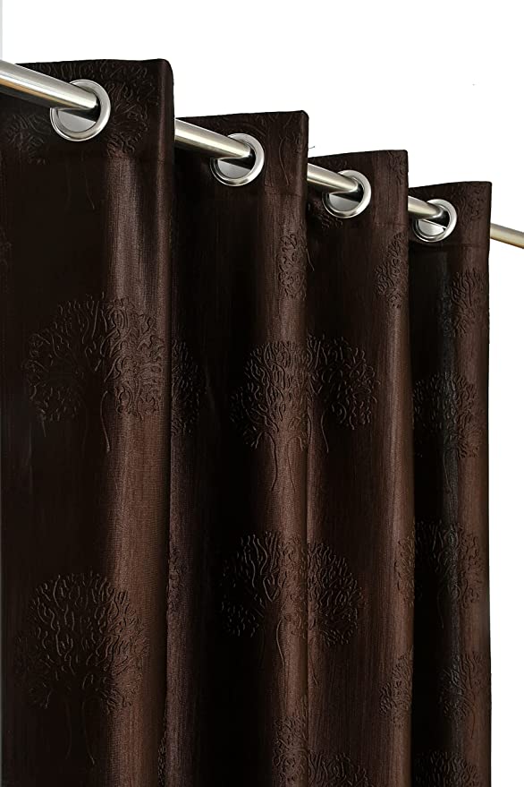 Brown tree punch curtains by The Digital Kart featuring a pattern of stylized trees, perfect for adding natural charm to a room.