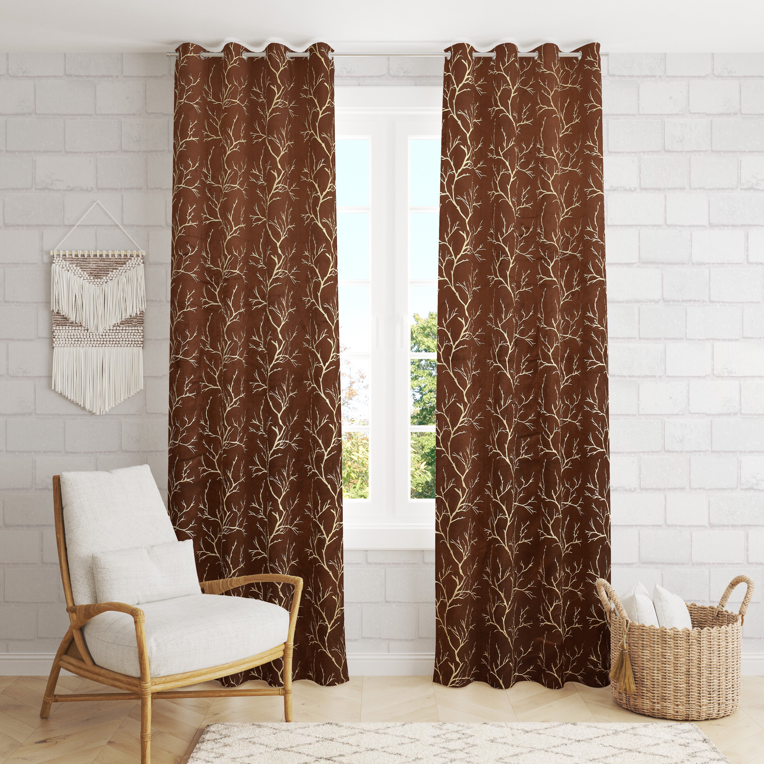 Digital Kart Royal Velvet Foil Branch Curtain