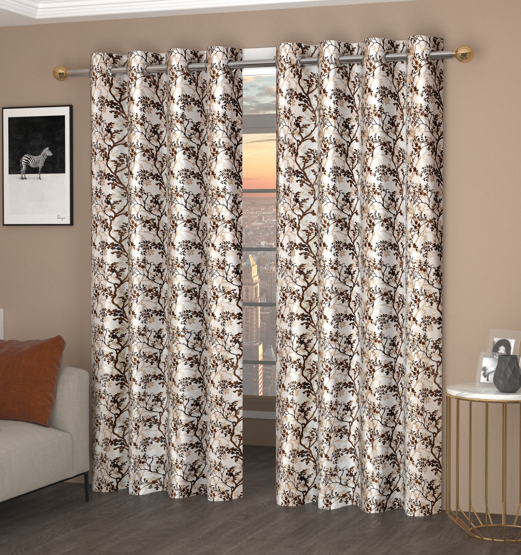 Surbhi SILMILI print curtains in coffee color, featuring intricate digital floral designs, perfect for stylish window decor.