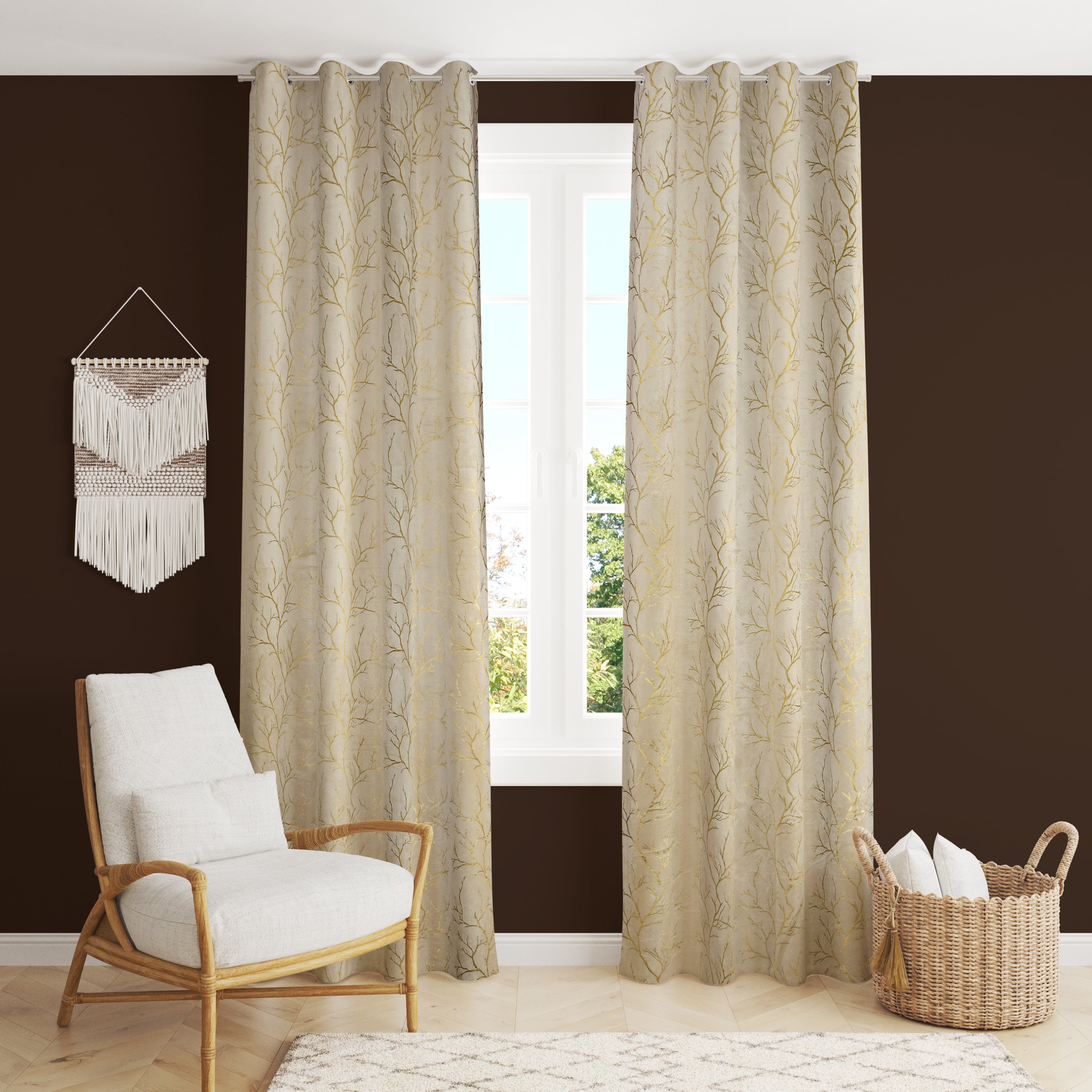 Digital Kart Royal Velvet Foil Branch Curtain