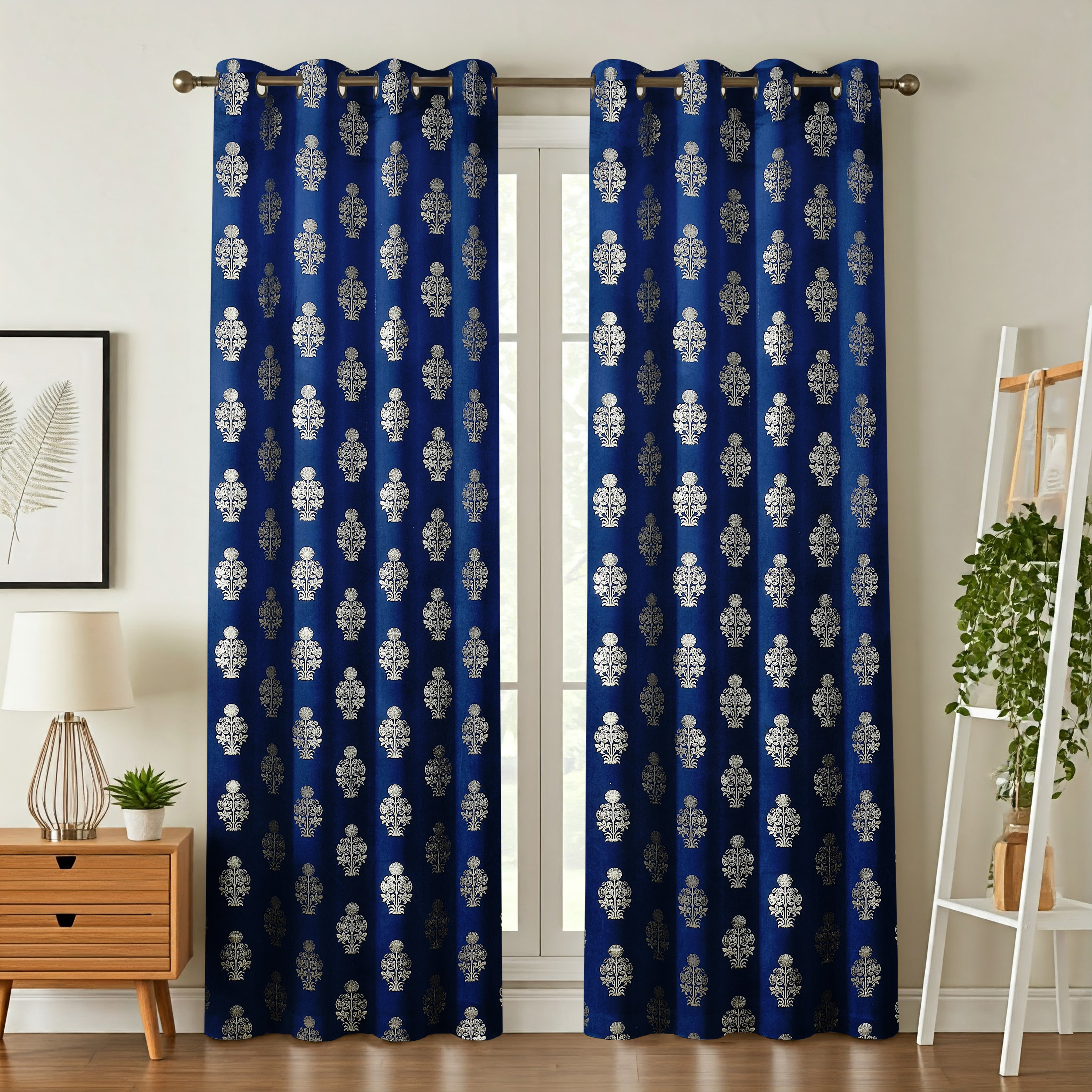 Velvet Foil Curtains Matka Print