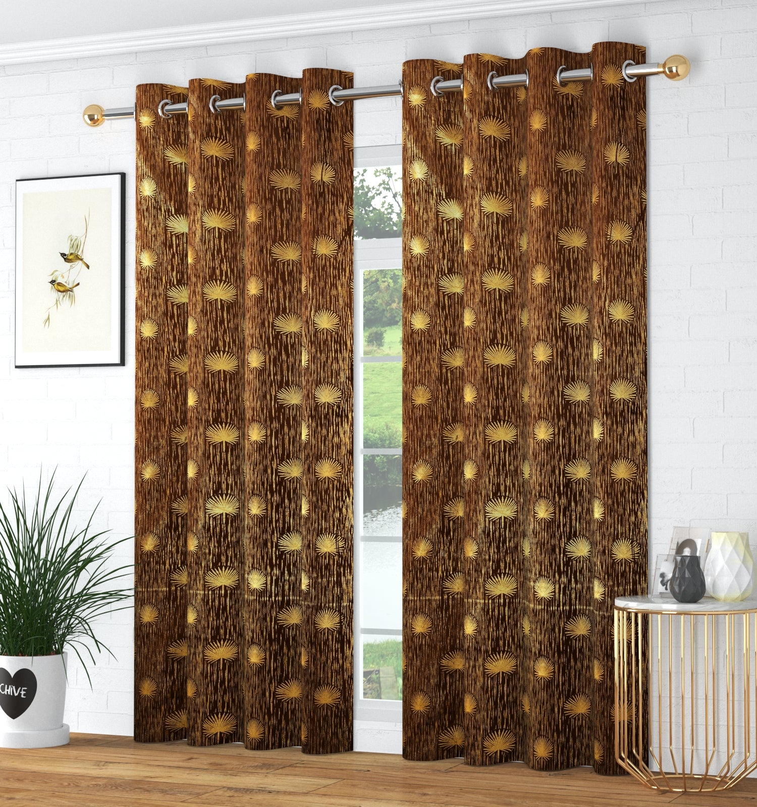 Velvet Curtain Foil jhadu print