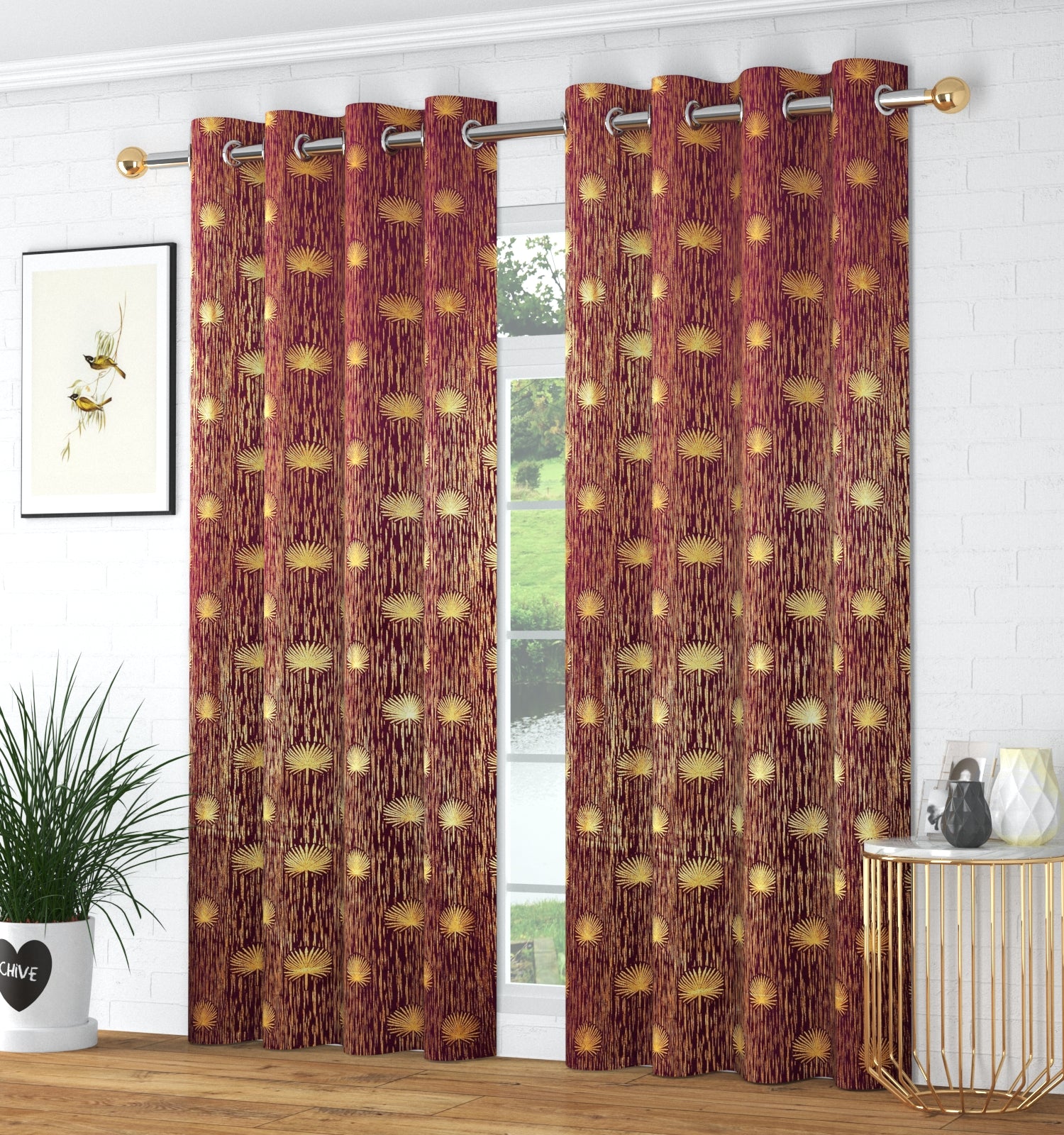 Velvet Curtain Foil jhadu print