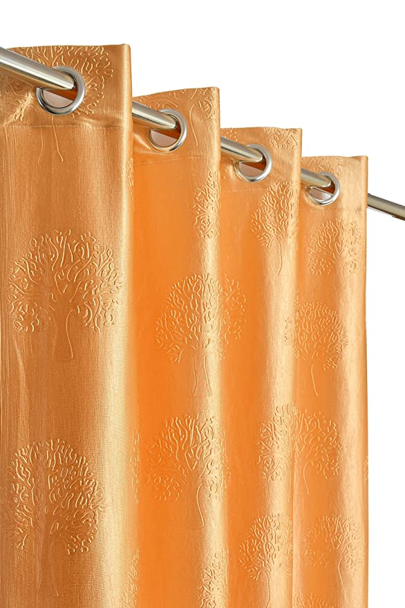 Gold tree punch curtains from The Digital Kart featuring a vibrant tree pattern on lightweight fabric.