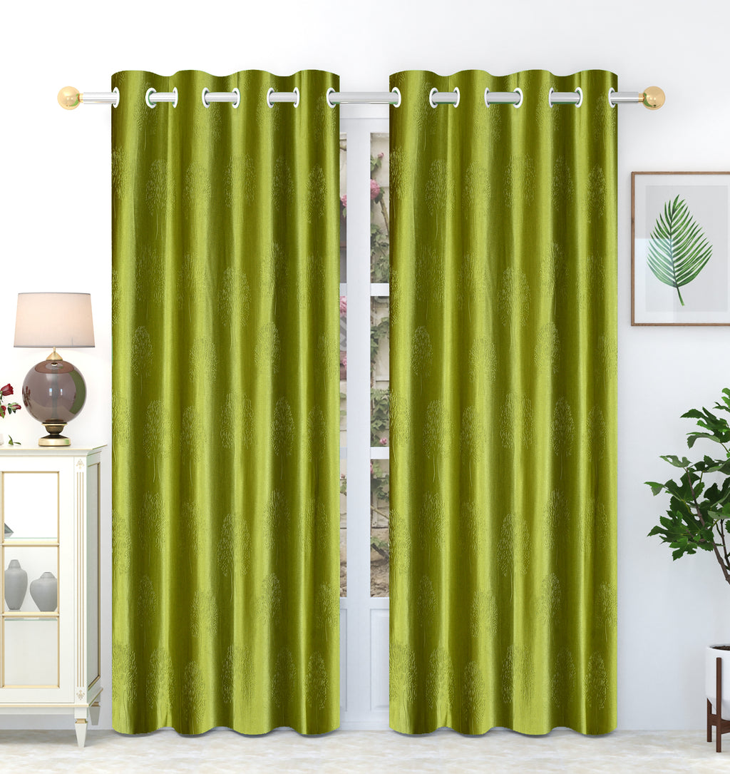 Green tree punch curtains by The Digital Kart featuring a vibrant leafy pattern for a stylish window decor.