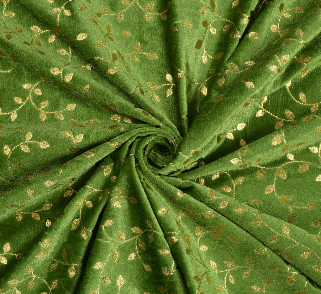 Green velvet curtains with foil detailing from The Digital Kart, showcasing their rich fabric and elegant design.