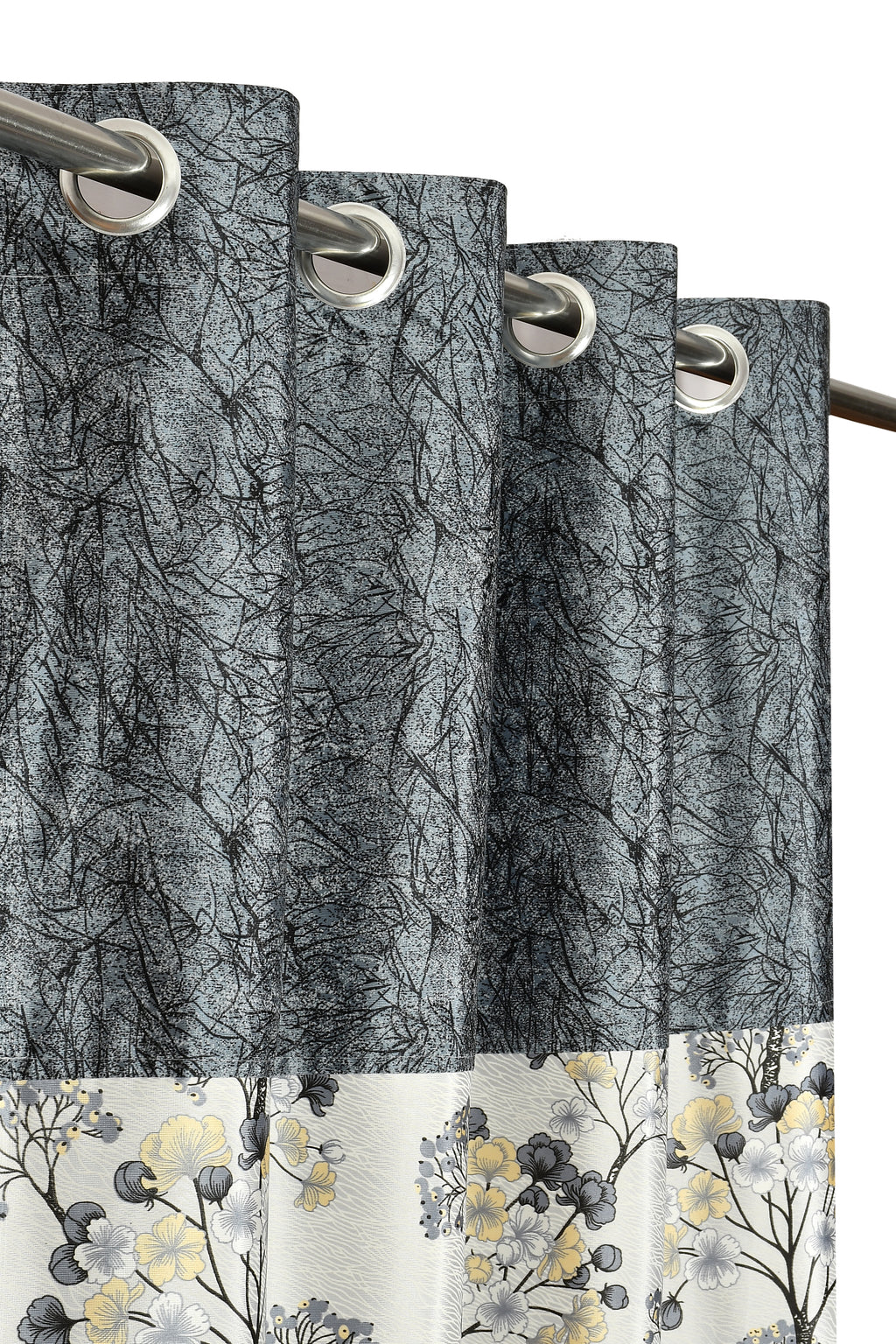 Gray Camrin Patch rainbow umbrella curtains by The Digital Kart, featuring colorful umbrella pattern on soft fabric.