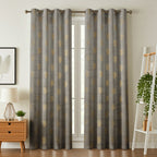 Grey velvet curtains with regal foil design from The Digital Kart, showcasing luxurious fabric and elegant decorative accents.