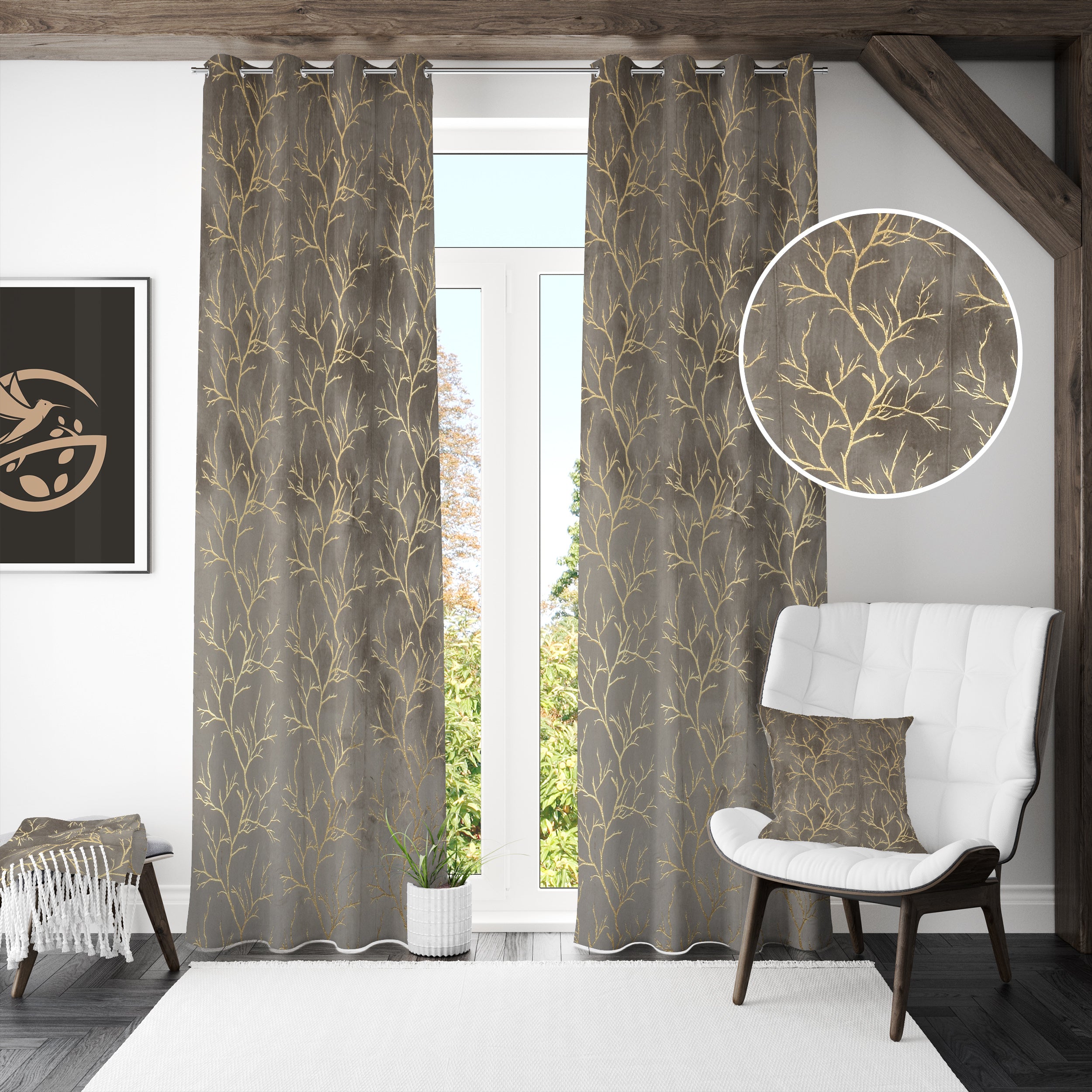 Digital Kart Royal Velvet Foil Branch Curtain