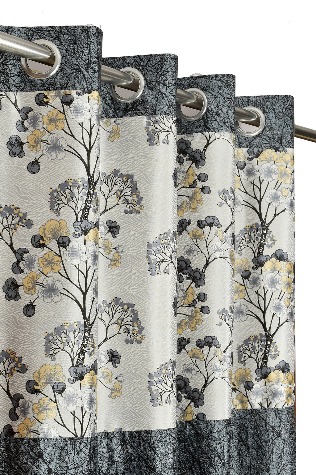 Grey Camrin patch umbrella curtain from The Digital Kart showing fabric details and umbrella pattern design.