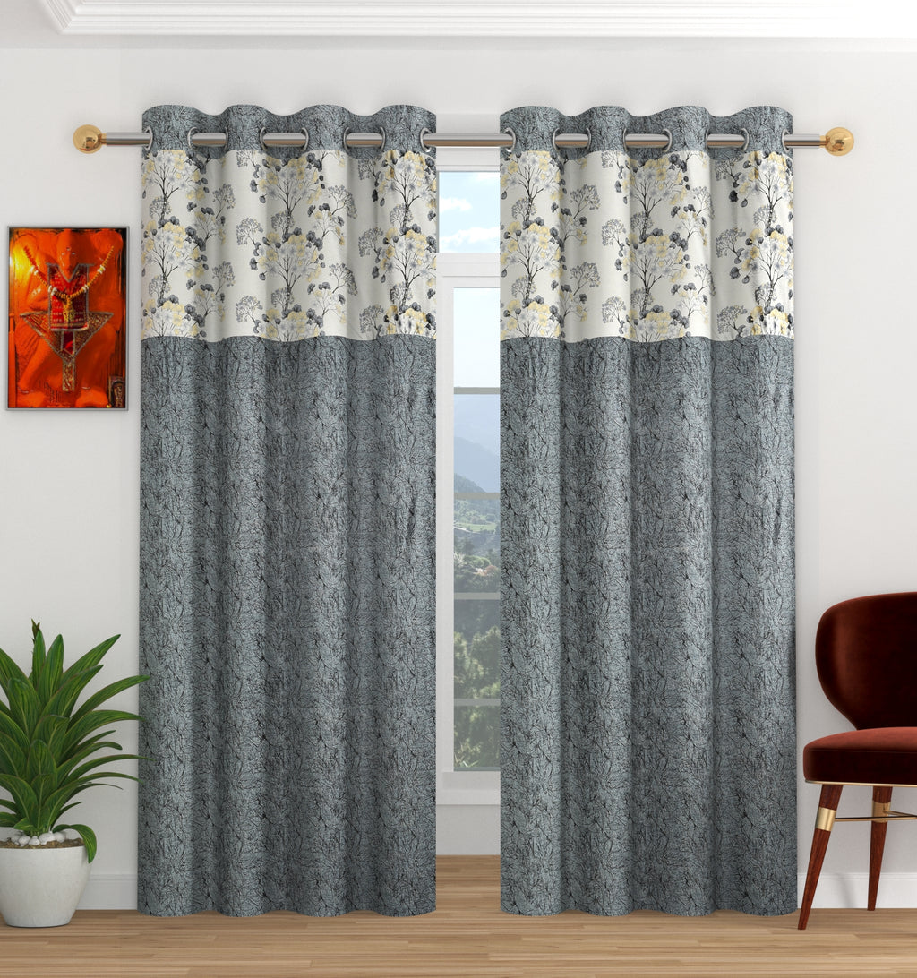 Grey Camrin patch umbrella curtains by The Digital Kart featuring a fabric patch design for decorative window treatment.