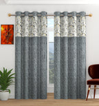 Grey Camrin patch umbrella curtains by The Digital Kart featuring a fabric patch design for decorative window treatment.