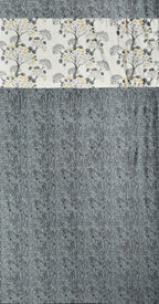 Grey Camrin patch umbrella curtain with digital brand logo, featuring a stylish fabric design and decorative umbrella pattern.