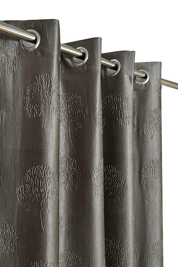 Grey tree punch curtains by The Digital Kart featuring a stylish tree punch pattern for a modern home decor look.