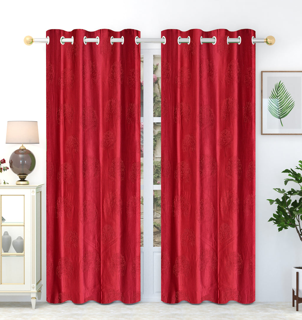 Maroon tree punch curtains from The Digital Kart featuring a bold leafy pattern on fabric window drapes.