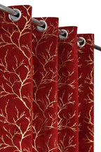 Maroon luxury velvet curtains for living room by The Digital Kart hanging on a window, adding elegant decor and rich color.