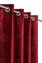 Maroon tree punch curtains from The Digital Kart featuring a vibrant woodland pattern and decorative design for living rooms.