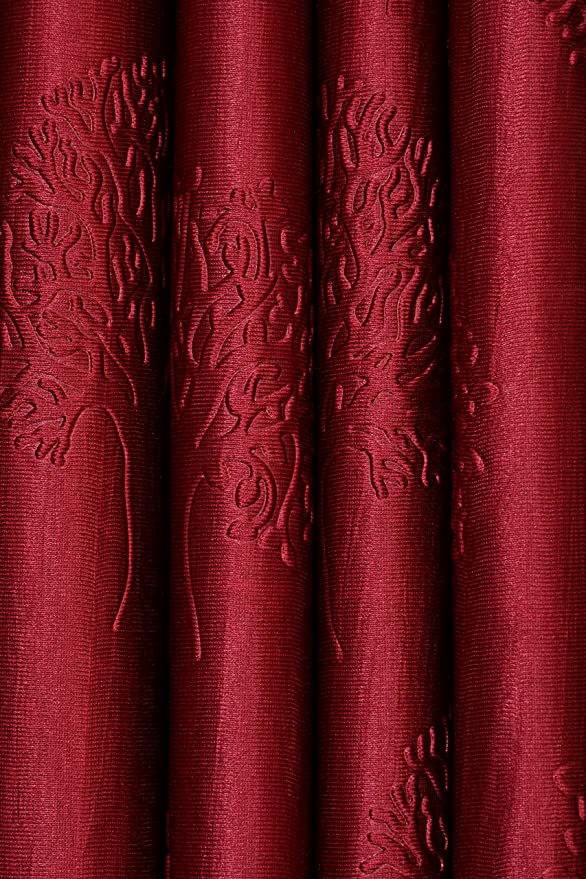 Maroon tree punch curtains from The Digital Kart featuring a bold, nature-inspired tree pattern on fabric window curtains