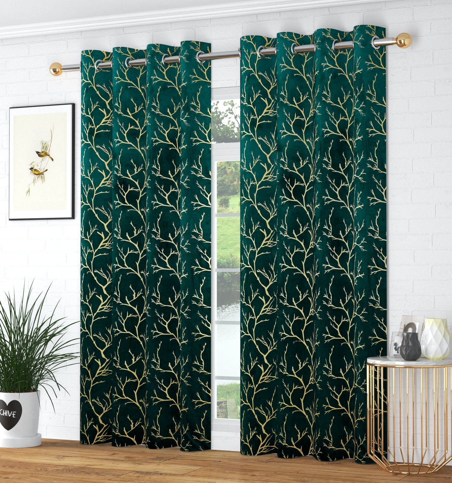 Digital Kart Royal Velvet Foil Branch Curtain