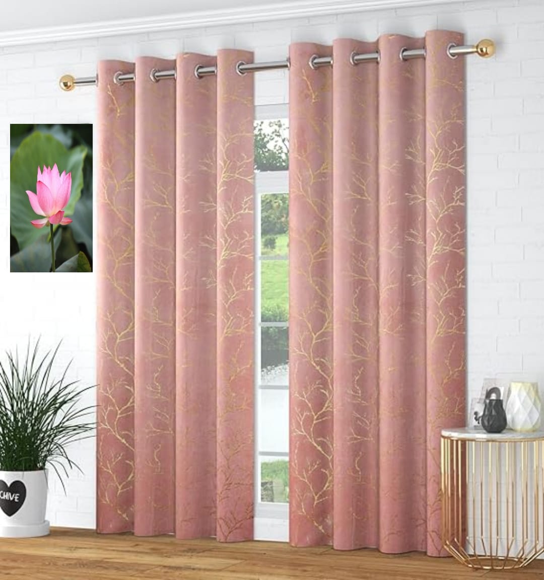 Digital Kart Royal Velvet Foil Branch Curtain