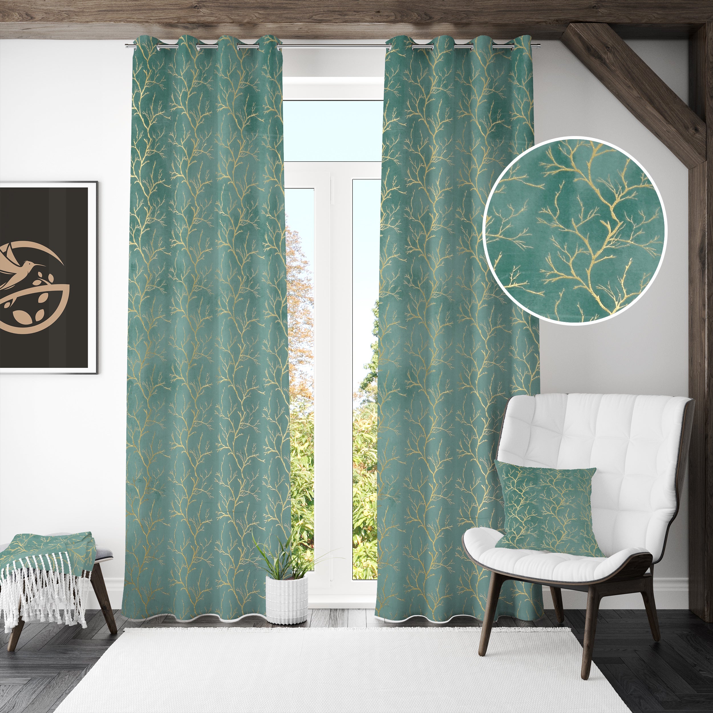 Digital Kart Royal Velvet Foil Branch Curtain