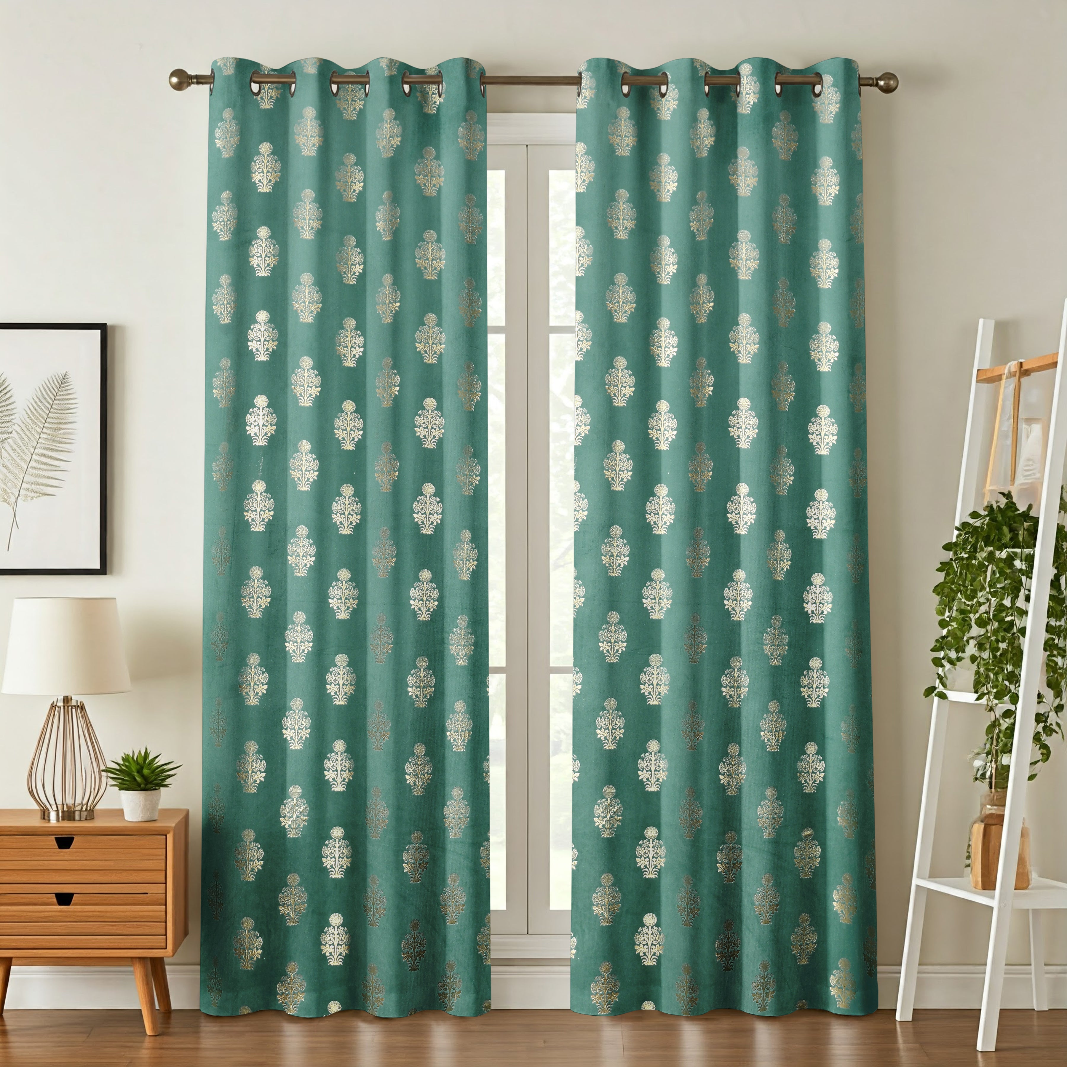 Velvet Foil Curtains Matka Print