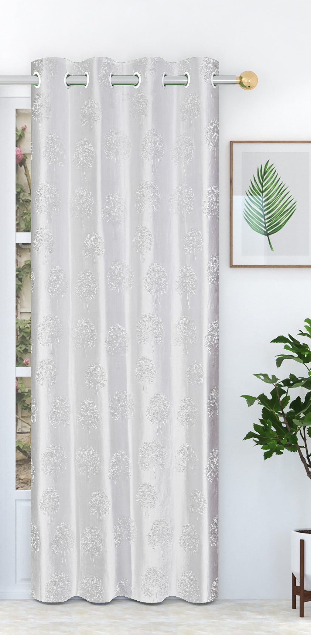 White tree punch curtains from The Digital Kart featuring a modern tree pattern, perfect for stylish window decor.