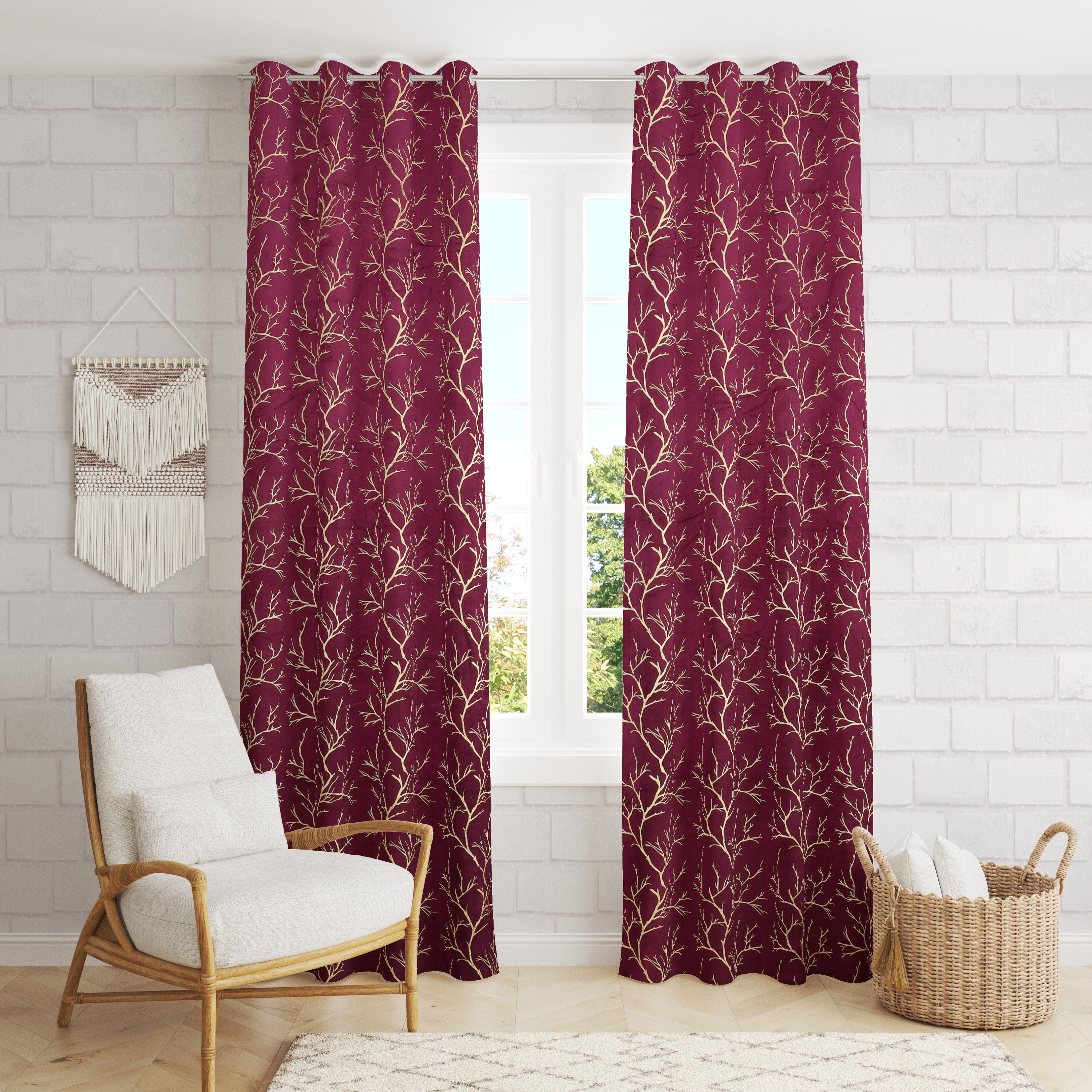 Digital Kart Royal Velvet Foil Branch Curtain