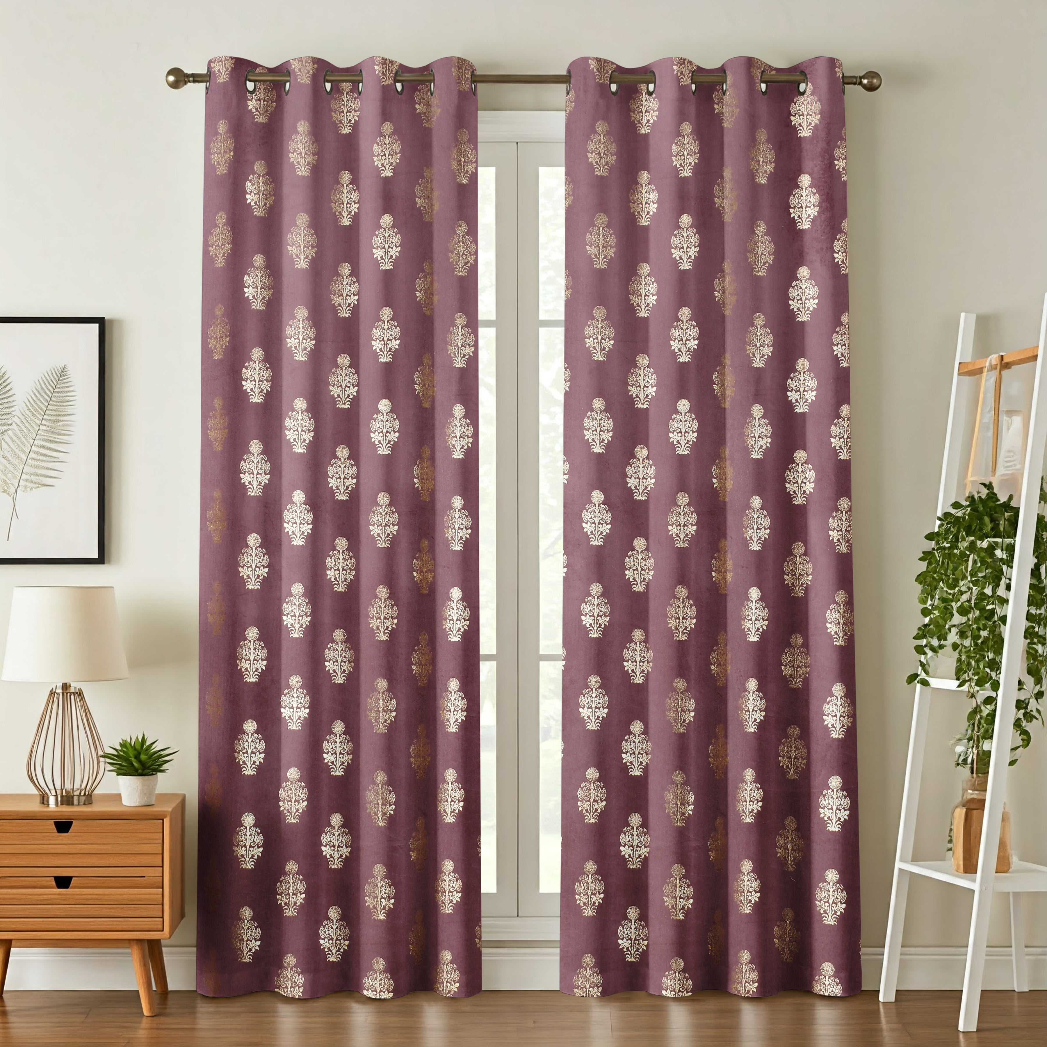 Velvet Foil Curtains Matka Print